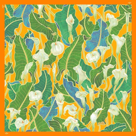 Orange floral silk scarf